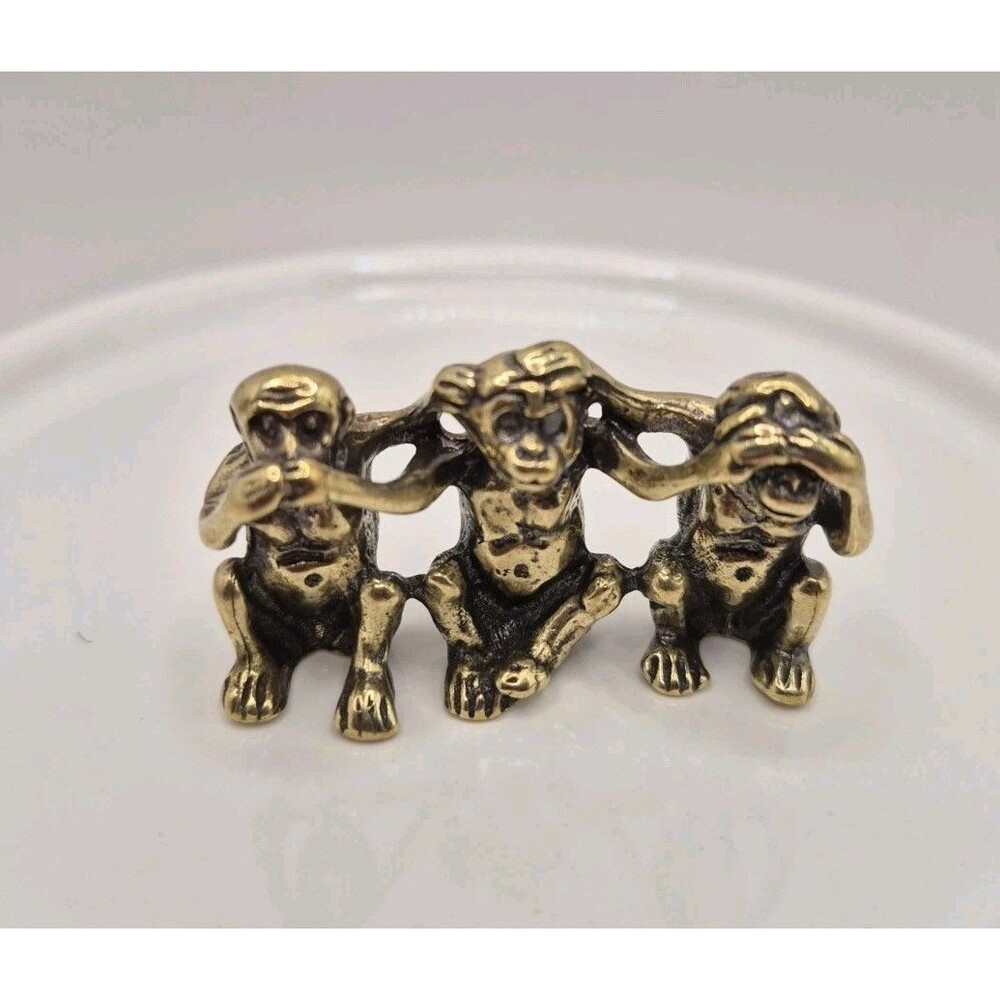 1.9" Brass Three Wise Monkeys Figurine Hear See Speak No Evil 3 Monkey Dont Talk